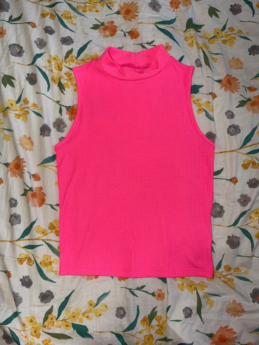 No Boundaries Neon Pink Ribbed Mock Neck Tank